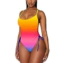 Viottiset Women's Ruched High Cut One Piece Swimsuit Tummy Control Bathing Suit Monokini