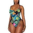 Viottiset Women's Ruched High Cut One Piece Swimsuit Tummy Control Bathing Suit Monokini