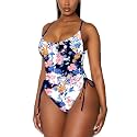 Viottiset Women's Ruched High Cut One Piece Swimsuit Tummy Control Bathing Suit Monokini