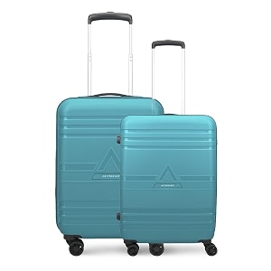 vip jet plus set of 2 hard polypropylene trolley luggage bags with spinner wheels cabin  medium 8w 3 years warranty teal blue 55 65 cm