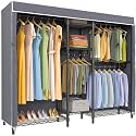 VIPEK Classic V6C Heavy Duty Covered Clothes Rack Portable Wardrobe Closet, 5 Tiers Wire Garment Rack Black Metal Clothing Rack with Grey Oxford Cover, 70.1" L x 17.3" W x 76.4" H, Max Load 870 LBS