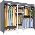 VIPEK Classic V6C Heavy Duty Covered Clothes Rack Portable Wardrobe Closet, 5 Tiers Wire Garment Rack White Metal Clothing Rack with Grey Oxford Cover, 70.1" L x 17.3" W x 76.4" H, Max Load 870 LBS
