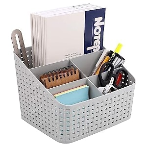 5 section multipurpose desk organizer stationary storage stand cosmetic box makeup holder basket for home office dressing room desk and study table multi-color