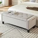 Virabit Velvet Storage Ottoman Bench for Bedroom, End of Bed Bench with Button, Organizer Storage Chest, Upholstered Foot Rest with Legs, Load up to 400 lb, for Bedroom, Living Room, Entryway, Grey