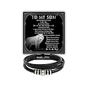 To My Son Leather Bracelet, Son Gifts From Mom And Dad, Bracelets For Sons From Father Mother, Gift For My Sons Christmas, Graduation Birthday With Message Card And Gift Box