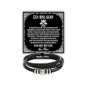 To My Son Leather Bracelet, Son Gifts From Mom And Dad, Bracelets For Sons From Father Mother, Gift For My Sons Christmas, Graduation Birthday With Message Card And Gift Box