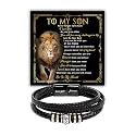 To My Son Leather Bracelet, Son Gifts From Mom And Dad, Bracelets For Sons From Father Mother, Gift For My Sons Christmas, Graduation Birthday With Message Card And Gift Box