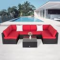 VIRASAT Rattan Wicker Sofa for Garden Furniture Outdoor Cushioned 6 Seater Sofa with Glass Top Center Table Multiuse Sofa Set Brown Color Rattan Sofa Set