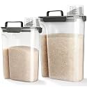 Viretec Rice Storage Container, 15 to 20lb Dry Food Airtight Dispenser, Pet Dog Cat Food Canister, BPA Free Clear Plastic Kitchen and Pantry Bin for Oatmeal, Cereal, Pasta, Flour Pack of 2 Grey