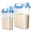 Viretec Rice Storage Container, 5 to 10lb Dry Food Airtight Dispenser, Pet Dog Cat Food Canister, BPA Free Clear Plastic Kitchen and Pantry Bin for Oatmeal, Cereal, Pasta, Flour Pack of 2 Blue