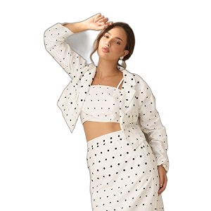 VIRGIO Womens Polka Dot Crop Blazer -