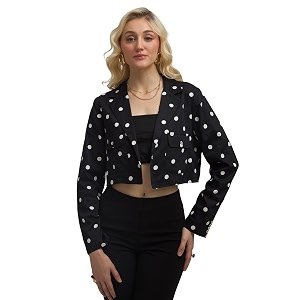VIRGIO Womens Polka Dot Crop Blazer -