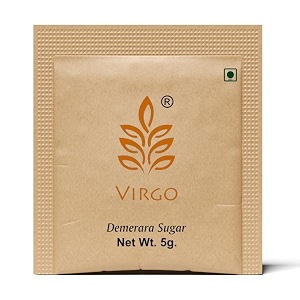 virgo brown sugar sachet brown sugar mini pouch easy to carry while travelling demarara sugar for instant sweetness in beverages tea coffee milk 5g x 200 nos