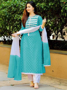 VIRIDIAN Women Kurta Palazzo Dupatta Set