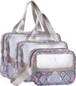 Virtuous Set of 3 Multipurpose Wash Bags with Transparent Window & Zipper Closure (Blue, Silver)