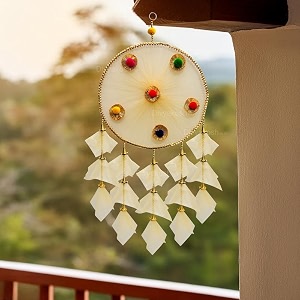 fine quality net fabric dream catcher for wall decor balconyliving room decor big 12 inch ring 5 pcs color- cream wedding sangeetmehandi party decoration items event decoration