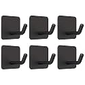 VIS'V Adhesive Hooks, Waterproof Stick on Shower Towel Hooks, Stainless Steel, Black, 6 Pcs