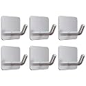 VIS'V Adhesive Hooks, Waterproof Stick on Shower Towel Hooks, Stainless Steel, Black, 6 Pcs