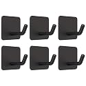VIS'V Adhesive Hooks, Waterproof Stick on Shower Towel Hooks, Stainless Steel, Black, 6 Pcs