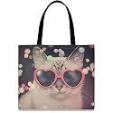 visesunny Women's Large Canvas Tote Shoulder Bag Stylish Cat With Heart Sunglasses Top Storage Handle Shopping Bag Casual Reusable Tote Bag for Beach,Travel,Groceries,Books