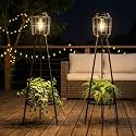 VISFLAIR 2 Pack Solar Lights with Plant Stand, Outdoor Floor Lamp, Waterproof Solar LED Edison Bulb Floor Lamps for Patio Porch Deck Yard Garden Decor