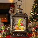 VISFLAIR Musical Snow Globe Lantern Lighted Whimsical Christmas Tree & Gnomes Scandinavian Santa Elf Water Lantern with Swirling Glittering Home Decoration and Gift, Battery Operated or USB Powered