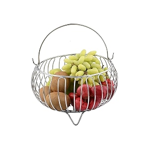 vishva fruit bowl round multipurpose stainless steel vegetable and fruit bowl basket for kitchendining table bowlcentre table basket for home- nickel chrome finish