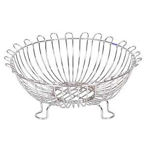 vishva multipurpose stainless steel vegetable and fruit bowl basket for kitchendining table - centre table basket for home - nickel chrome finish