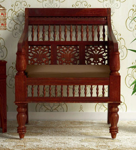 vishwakarma antique jodhpuri handcrafted rosewood  sheesham  fabric 1 seater  sofa finish color - brown pre-assembled