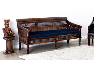 vishwakarma antique jodhpuri handcrafted rosewood  sheesham  fabric 3 seater  sofa finish color - provincial teak finish pre-assembled