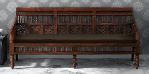 vishwakarma antique jodhpuri handcrafted rosewood  sheesham  fabric 3 seater  sofa finish color - provincial teak pre-assembled