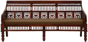 vishwakarma antique jodhpuri handcrafted rosewood  sheesham  fabric 3 seater  sofa finish color - honey oak pre-assembled