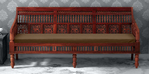 vishwakarma antique jodhpuri handcrafted rosewood  sheesham  fabric 3 seater  sofa finish color - honey oak pre-assembled