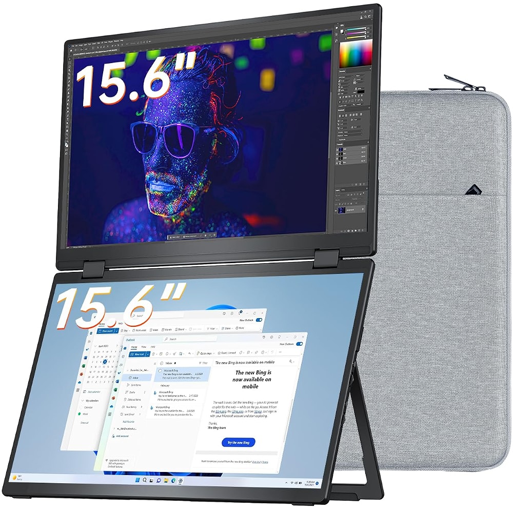 VisionOwl Portable Monitor Dual 15.6 Inch 1080P FHD 107% sRGB Foldable ...