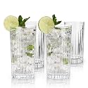 Viski Reserve Milo Crystal Highball Glasses - European Crafted Collins Glasses Set of 4-14oz Cocktail Glass for Wedding or Anniversary and Special Occasions Gift Ideas