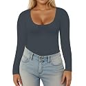 VISLILY Womens-Plus-Size-Long-Sleeve-Shirts Scoop Neck Tops Tight Slim Fit Undershirts Lightweight Thermal Basic Tee XL-5XL
