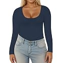 VISLILY Womens-Plus-Size-Long-Sleeve-Shirts Scoop Neck Tops Tight Slim Fit Undershirts Lightweight Thermal Basic Tee XL-5XL