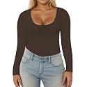 VISLILY Womens-Plus-Size-Long-Sleeve-Shirts Scoop Neck Tops Tight Slim Fit Undershirts Lightweight Thermal Basic Tee XL-5XL