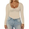 VISLILY Womens-Plus-Size-Long-Sleeve-Shirts Scoop Neck Tops Tight Slim Fit Undershirts Lightweight Thermal Basic Tee XL-5XL
