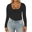 VISLILY Womens-Plus-Size-Long-Sleeve-Shirts Scoop Neck Tops Tight Slim Fit Undershirts Lightweight Thermal Basic Tee XL-5XL