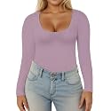 VISLILY Womens-Plus-Size-Long-Sleeve-Shirts Scoop Neck Tops Tight Slim Fit Undershirts Lightweight Thermal Basic Tee XL-5XL