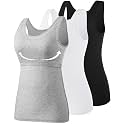 Vislivin Cotton Tank Tops with Shelf Bra for Women Stretch Tanks Wide Strap Undershirts