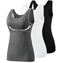 Vislivin Cotton Tank Tops with Shelf Bra for Women Stretch Tanks Wide Strap Undershirts