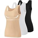 Vislivin Cotton Tank Tops with Shelf Bra for Women Stretch Tanks Wide Strap Undershirts