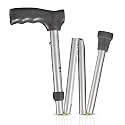 Vissco Avanti Folding L Shape Aluminium Walking Stick for Elderly and Physically Challenged, Lightweight, Height Adjustable Walking Cane for Men and Women, Premium Rubber Shoes (Universal, Grey)