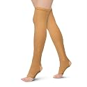 Vissco uniform compression stockings for leg,Open toe, Thigh length - Beige, Large Size, Medical grade support for Edema, Sore and achiing legs, 1 pair