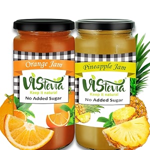 vistevia sugar free jam diabetic and keto friendly - sweetened naturally with stevia more than 60 fruit content - tastes delicious pack of 2