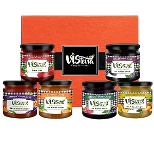 vistevia gift hamper of sugar free jam diabetic amp keto friendly  sweetened naturally with stevia more than 60 fruit content delicious taste pack of 6 x 45g