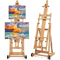 VISWIN Studio H-Frame Easel, Tilting Flat &amp; Adjustable Beech Wood Art Easel for Painting, Movable Large Easel Stand for Adults, Artists, Hold 1 or 2 Canvas up to 78" - Natural