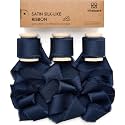 Vitalizart Silk Satin Ribbon 1" x 15 Yds Wooden Spool Navy Blue Handmade
